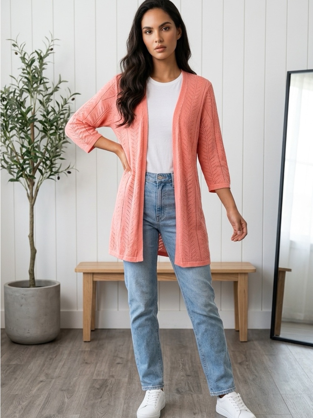 Christopher & Banks Coral Open-Front Knit Cardigan